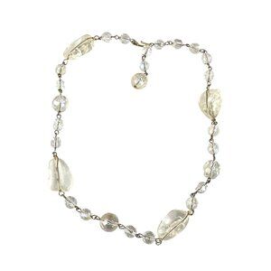 Vintage Crystal Bead Necklace With Clear Iridescent Stones & Bar Clasp